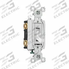 PASS & SEYMOUR Wall Switch: Toggle Switch, 3-Way, Maintained, White, 120/277V AC, 20 A (MPN CSB20AC3W). Key specifications — Brand: PASS & SEYMOUR; Illuminated: No; Voltage Rating: 120/277V AC.