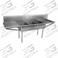 JUST MANUFACTURING Scullery Sink: 3 Bowls, 48 in Overall Ht, 123 in Overall Lg, 27 1/2 in Overall Wd (MPN NSFB372-24RL-2-2-J). Key specifications — Brand: JUST MANUFACTURING.