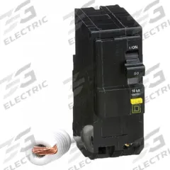 SQUARE D Miniature Circuit Breaker: 50 A, 120/240V AC, Single Phase, 10kA at 120/240V AC, 2 Poles (MPN QO250GFI). Key specifications — Phase: Single; Amps: 50 A; AC Voltage Rating: 120/240V AC; Max. AIR Rating: 10kA at 120/240V AC; For Use With: QO Load Centers and NQ Panelboards; Brand: SQUARE D.
