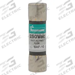 BUSSMANN Fuse: BAF Series, Midget, Fast-Acting, 4 A, 250 V AC, 13/32 in x 1 1/2 in, Non-Indicating (MPN BAF-4). Key specifications — attr1287209: BAF; attr211192: BUSSMANN.