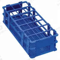 Tube Rack: 4 1/8 in Overall Wd, 2 1/2 in Overall Ht, 9 3/4 in Overall Lg, Polypropylene, Blue (MPN F18747-0004). Key specifications — Material: Polypropylene; Mounting Location: Benchtop; Color: Blue; Product Type: Test Tube Rack; Total Holding Capacity: (21) Places; Brand: SP SCIENCEWARE.