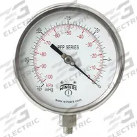 WINTERS Panel-Mount Vacuum Gauge: Back Flange, 4 1/2 in Dial, 1/4 in NPT Male, Bottom, PFP, PFP, 4X (MPN PFP700-DRY-45BF). Key specifications — Accuracy: ±1.0%; Brand: WINTERS; Vibration Resistance Properties: Field-Fillable; Gauge Wetted Parts: Stainless Steel.