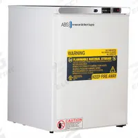 AMERICAN BIOTECH SUPPLY Lab Refrigerator: 5 cu ft, Undercounter, 1°C to 10°C, 24 1/4 in Overall Dp (MPN ABT-FRP-04). Key specifications — Door Opening Style: Right; Color: White; Alarm Type: Temperature; Manufacturer Part Number: ABT-FRP-04; Brand: AMERICAN BIOTECH SUPPLY; Product Type: Lab Refrigerator; Door Type: Swing Solid; Refrigerant Type: R-600a.