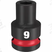 MILWAUKEE Standard Impact Socket: 1/2 in Drive Size, Metric, 9 mm Socket Size, 6-Point, Std (MPN 49-66-6241). Key specifications — attr1215501: MILWAUKEE; attr1215515: Black Phosphate; attr1215518: 9 mm.