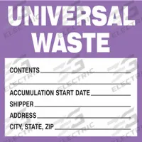 BRADY DOT Handling Label: Universal Waste, 6 in x 6 in, 6 in Label Wd, 6 in Label Ht, Paper, 100 PK (MPN 60362). Key specifications — Message: Universal Waste; Background Color: White; Brand: BRADY.