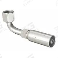 KURT Hydraulic Crimp Fitting: Carbon Steel, 90° Elbow, -4 For Hose Dash Size, Female x Male (MPN FJX90-04-06). Key specifications — Fitting Gender: Female x Male; Fitting Connection Type: JIC x Hose End; Thread Size: 9/16"-18; For Hose Dash Size: -4; Brand: KURT.