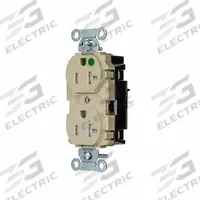 HUBBELL Receptacle: Hospital Grade, Duplex, 5-20R, Ivory, 125V AC, 20 A, 2 Pole / 3 Wire (MPN 8300STITR)