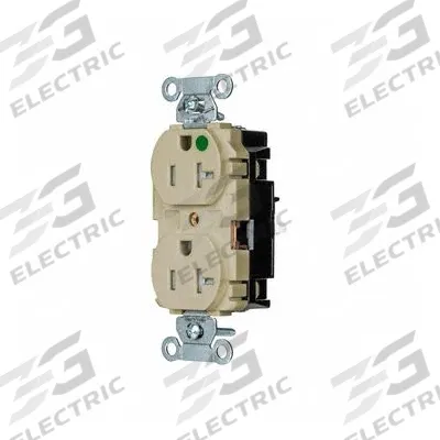 HUBBELL Receptacle: Hospital Grade, Duplex, 5-20R, Ivory, 125V AC, 20 A - General Purpose Receptacles