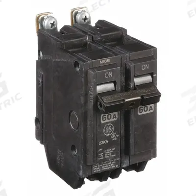 GE Miniature Circuit Breaker: THHQB, 60 A, 120/240V AC, Single Phase, 22kA at 120/240V AC - THQB & THHQB Series, Bolt-On GE Miniature Circuit Breakers