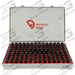 VERMONT GAGE Black Oxide-Coated Pin Gauge Set: Go (Plus), 0.626 in to 0.75 in, ZZ Tolerance Class (MPN 901100700). Key specifications — attr1182482: ZZ; attr1182483: +/-0.00020 in; attr1182499: VERMONT GAGE.