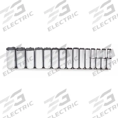 PROTO Socket Set: 1/2 in Drive, 15 Piece, 6-Point, SAE - SAE & Metric Socket Sets