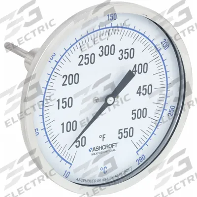 ASHCROFT Dial Thermometer: 50°F to 550°F /10°C to 290°C, ±1% Accuracy, 2.5 in Stem Lg - Adjustable-Angle Thread-Mount Dial Thermometers