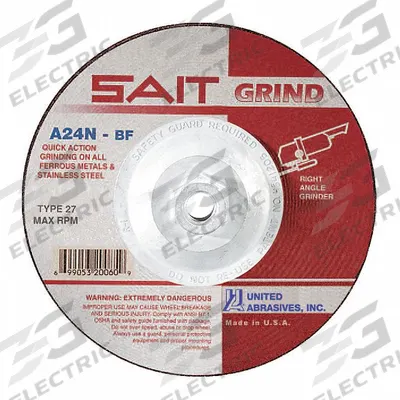 UNITED ABRASIVES-SAIT Depressed Center Grinding Wheel: Type 27, 4 1/2" x 1/4" x 5/8"-11, Aluminum Oxide - General Purpose Grinding Wheels for Carbon & Stainless Steel