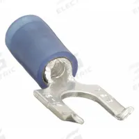 STA-KON Fork Terminals: Blue, Nylon, #6 Stud Size, 18 AWG – 14 AWG Wire Range, Flanged Fork, 600 V (MPN RB14-6FS). Key specifications — Barrel Style: Insulation Grip; Manufacturer Part Number: RB14-6FS; Brand: STA-KON; Series: RB1203.