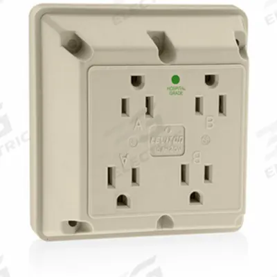 LEVITON Receptacle: Hospital Grade, Quad, 5-15R, Ivory, 125V AC, 15 A - General Purpose Receptacles