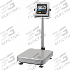 A&D WEIGHING Food Scale: 20 7/8 in Weighing Surface Dp, 15 3/8 in Weighing Surface Wd, LCD (MPN HW-100KCWP). Key specifications — Connection Ports: RS-232; Readability: 0.01 kg/0.02 lb/0.5 oz; Brand: A&D WEIGHING; IP Rating: IP65.