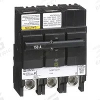 SQUARE D Miniature Circuit Breaker: 150 A, 120/240V AC, Three Phase, 22kA at 120/240V AC, 3 Poles (MPN QOB3150VH). Key specifications — Phase: Three; Amps: 150 A; AC Voltage Rating: 120/240V AC; Max. AIR Rating: 22kA at 120/240V AC; For Use With: Square D NQOD Panelboards; Brand: SQUARE D.