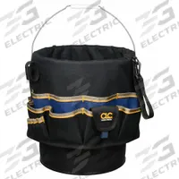 CLC Bucket Tool Organizer: Black, 12 in Overall Dia, 48 Compartments, Polyester (MPN 1119). Key specifications — Includes: Key Clip; Material: Polyester; Brand: CLC; Color: Black; For Tool Type: Tape Rolls.