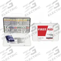 FIRST AID ONLY First Aid Kit and Housing: 211 Components, ANSI/ISEA Z308.1-2015, Type III, Class A (MPN 54571). Key specifications — ANSI Standard Met: ANSI/ISEA Z308.1-2015; Adhesive Bandages Included: (20) Fingertip Bandages; Oral and Inhalant Medicinals Included: No Oral/Inhalant Medicinals; Topical Medicinals Included: (20) Sting Relief Wipes; Wound Dressings Included: (6) Gauze Rolls; Unitized: Unitized.