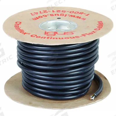 CHAINFLEX Motor Cable: 14 AWG, 4 Conductors, 25 ft, PVC Jacket - Continuous Flexing Power Cables for VFDs