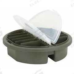PLANO MOLDING Compartment Box: 3 3/4 in x 12 in x 3 3/4 in, Green, 18 Compartments, 18 Adj Dividers (MPN 725-001). Key specifications — ESD Conductive: Not Electrostatic Discharge Conductive; Color: Green; Brand: PLANO MOLDING; Material: Plastic.