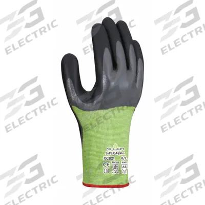 SHOWA Knit Gloves: S ( 6 ), ANSI Cut Level A6, Full, Double Dipped, Nitrile, Nitrile - Light-Duty Cut-Resistant Gloves with Nitrile Coating