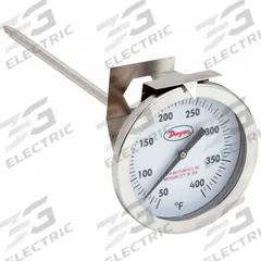 DWYER Clip On Dial Thermometer: 50°F to 400°F, +/- 2% Accuracy, 8 in Stem Lg, Fahrenheit (MPN CBT380121). Key specifications — Accuracy: +/- 2%; Brand: DWYER; Temperature Units: Fahrenheit.