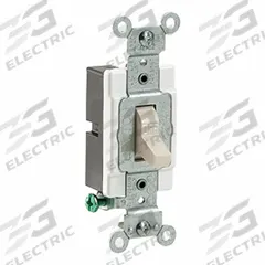 LEVITON Toggle Single-Pole, 15 Amp: Toggle Switch, Single Pole, Maintained, Light Almond, 15 A (MPN CS115-2T). Key specifications — Illuminated: No; Voltage Rating: 120/277V AC.