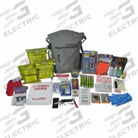 READY AMERICA Survival Kit: 80 Components, Backpack, 2 People Served (MPN 70471). Key specifications — Rations Included: 1 L Water Bottle; First Aid Supplies Included: (50) Potable Aqua Germicidal Tablets; Housing Material: Fabric; Container Type: Backpack; Hygiene Supplies Included: (12) Wet Naps; PPE and Shelter Supplies Included: Deck of Playing Cards; Power and Lighting Supplies Included: 25 ft Cord; Tools Included: (12 Pack) Heritage Light-Me Tinder.