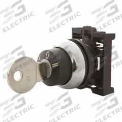 EATON Keyed Selector Switch: 2 Position, 22 mm Panel Mounting Size, Series M22 (MPN M22-WS). Key specifications — Manufacturer Part Number: M22-WS; Brand: EATON; Switch Action: Momentary/Momentary; Key Removal Position: Left.