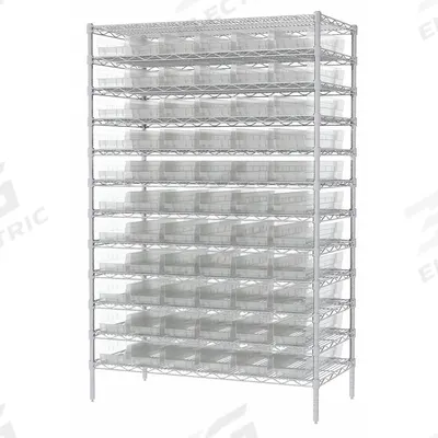 AKRO-MILS Bin Shelving: 48 in x 24 in x 74 in, 1 Sided, 66 Bins, Open, Shelf Bin - Wire Stationary Bin Shelving with Open-Front Bins