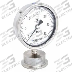 ASHCROFT Pressure Gauge: 0 psi to 30 psi, 3 1/2 in Dial, 2 in Tri-Clamp, Bottom, ±1.50% Accuracy (MPN 35-1032S-20L-30). Key specifications — Brand: ASHCROFT; Case Material: 316L Stainless Steel; Lens Material: Polycarbonate; Pressure Gauge Type: Sanitary Pressure Gauge; Accuracy: ±1.50%; Includes Calibration Certificate: No; Series: 1032S; Vibration Resistance: Dust Resistant.