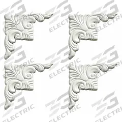 MIRREDGE Corner Plates: 1 1/2 in Overall Ht, 3 1/2 in Overall Wd, 1/4 in Overall Dp, 4 PK (MPN 88504). Key specifications — Brand: MIRREDGE; Corner Shape: Square; Finish: Dove White; Color: White; Material: Plastic; Lighted: No.