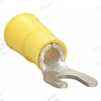 3M Fork Terminals: Yellow, Vinyl, #8 Stud Size, 12 AWG – 10 AWG Wire Range, Std Fork, 1,000 V (MPN MVU10-8FX). Key specifications — Barrel Style: Butted; Manufacturer Part Number: MVU10-8FX; Brand: 3M; Series: TH.