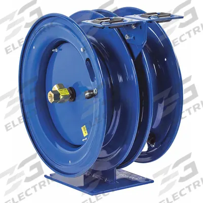 COXREELS Dual Reel Spring Return Hose Reel: 50 ft (3/8 in I.D.), 300 psi Max Op Pressure - Air or Water Combination Spring-Return Hose Reels