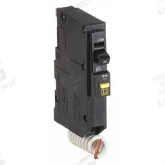 SQUARE D Miniature Circuit Breaker: 20 A, 120V AC, Single Phase, 10kA at 120/240V AC, 1 Poles (MPN QO120GFI). Key specifications — Phase: Single; Amps: 20 A; AC Voltage Rating: 120V AC; Max. AIR Rating: 10kA at 120/240V AC; For Use With: QO Load Centers and NQ Panelboards; Brand: SQUARE D.