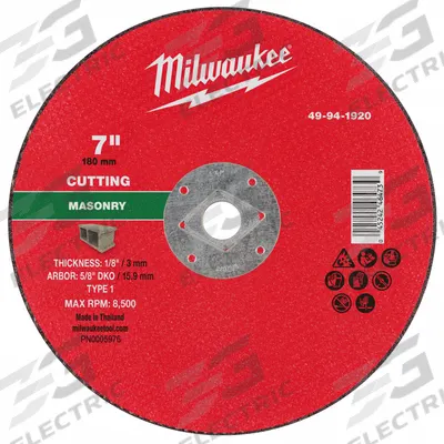 MILWAUKEE Cut-Off Wheel: Type 1, 7" x 1/8" x 5/8", Silicon Carbide - Cut-Off Wheels for Concrete & Masonry