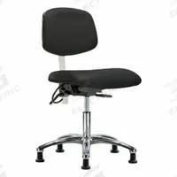 ESD/Cleanroom Chair: Vinyl, Armless, Ht Range 19 in to 24 in, 19 in Seat Wd, 18 in Seat Dp, 5 Glides (MPN BR-NECR-DHCH-CR-T0-A0-EG-ESDBLK). Key specifications — Foot Support: No; Back Tilt Backward: 13.5°; Back Tilt Forward: 10.5°; Base Material: Aluminum; Brand: APPROVED VENDOR; Product Type: Cleanroom Chair; Cleanroom Class: ISO 5; ESD-Safe: ESD-Safe.