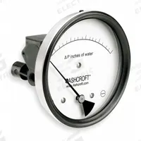 ASHCROFT Differential Pressure Gauge: Dual In-Line or Back, 1/8 in NPT Female, ±3% Gauge Accuracy (MPN 451134EDRQMXCYLM50IWD). Key specifications — Sensor Type: Diaphragm; Series: 1134; Housing Material: Glass Filled Nylon; Certificate of Calibration: Not Included; Gauge Accuracy: ±3%.