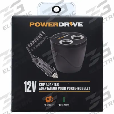 POWERDRIVE Cup Adapter 12V: Power Splitter and Charger, 4 Connections, 6 in Cord Lg - 12V Auxiliary Splitter & Charger Combos