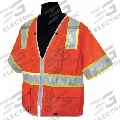 KISHIGO High-Visibility Vest: Men's, ANSI Class 3, U, 5XL, Orange, Mesh Polyester - Class 3 U-Back Vests