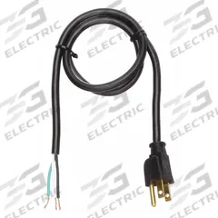 APPROVED VENDOR Power Cord: 3 ft Lg, 3/18, 5-15P Plug, Bare Wire Receptacle, SJT, PVC, 10 A Current (MPN 1FD80). Key specifications — Brand: APPROVED VENDOR; Jacket Material: PVC.