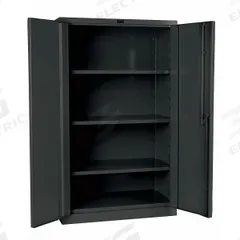HALLOWELL Storage Cabinet: 48 in x 24 in x 60 in, Swing Handle & Padlock Hasp, 16 ga Panel Thick (MPN HW6SC8460-3CL). Key specifications — attr62698: Dark Gray; attr62736: Welded; attr87895: Frame; attr62693: Assembled; attr62737: Stationary; attr62694: Adjustable; attr62695: Powder Coated; attr62696: Steel.