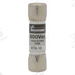BUSSMANN Fuse: KTK Series, Midget, Fast-Acting, 25 A, 600 V AC, 13/32 in x 1 1/2 in, Non-Indicating (MPN KTK-25). Key specifications — attr1287209: KTK; attr211192: BUSSMANN.