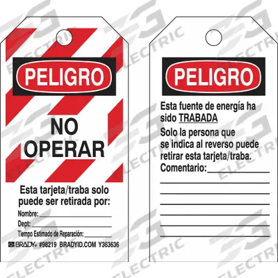 BRADY Lockout Tag: Peligro, Heavy Duty Polyester, Write-On Surface, Spanish, Danger/Peligro - Safety