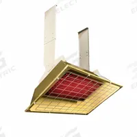 FOSTORIA Infrared Overhead Electric Heater: 4300 W Watt Output, 208V AC, 1/3 Phase, Hardwired, Gold (MPN F43-FSS-3). Key specifications — Wattage Output: 4300 W; Voltage: 208V AC; Brand: FOSTORIA; Electrical Connection: Hardwired; Element Type: Flat Panel Emitter; Housing Color: Gold; Housing Material: Aluminum; Overall Dimensions - L x W x D: 29 in x 20 in x 9-3/4 in.