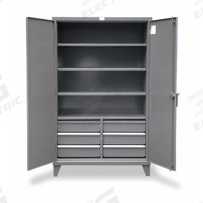 STRONG HOLD Storage Cabinet: 60 in x 24 in x 78 in, Swing Handle & Padlock Hasp - Industrial Shelf Cabinets with Drawers
