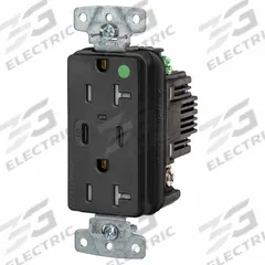 USB Receptacle: Duplex, 5-20R, 2 USB Ports, USB Type A/C, Black, 125V AC, 20 A (MPN USB8300CPDBK). Key specifications — Brand: HUBBELL.