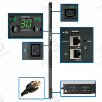 EATON TRIPP LITE PDU: Single-Phase, 24 Outlets, C13/C19, Metered, Remote-Monitored, 0 RU (MPN PDUNVR30HVLX). Key specifications — Plug Type: NEMA L6-30P; Brand: EATON TRIPP LITE; Phase: Single-Phase; Receptacle Type: C19; Facing: Front.