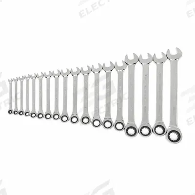 GEARWRENCH Combination Wrench Set: Alloy Steel, Full Polish Chrome, 18 Tools - Metric 12-Point Ratcheting Combination Wrench Sets